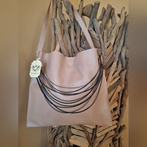 NWT,  gorgeous Contemporary Vegan Leather Taupe chain accent bag in a bag